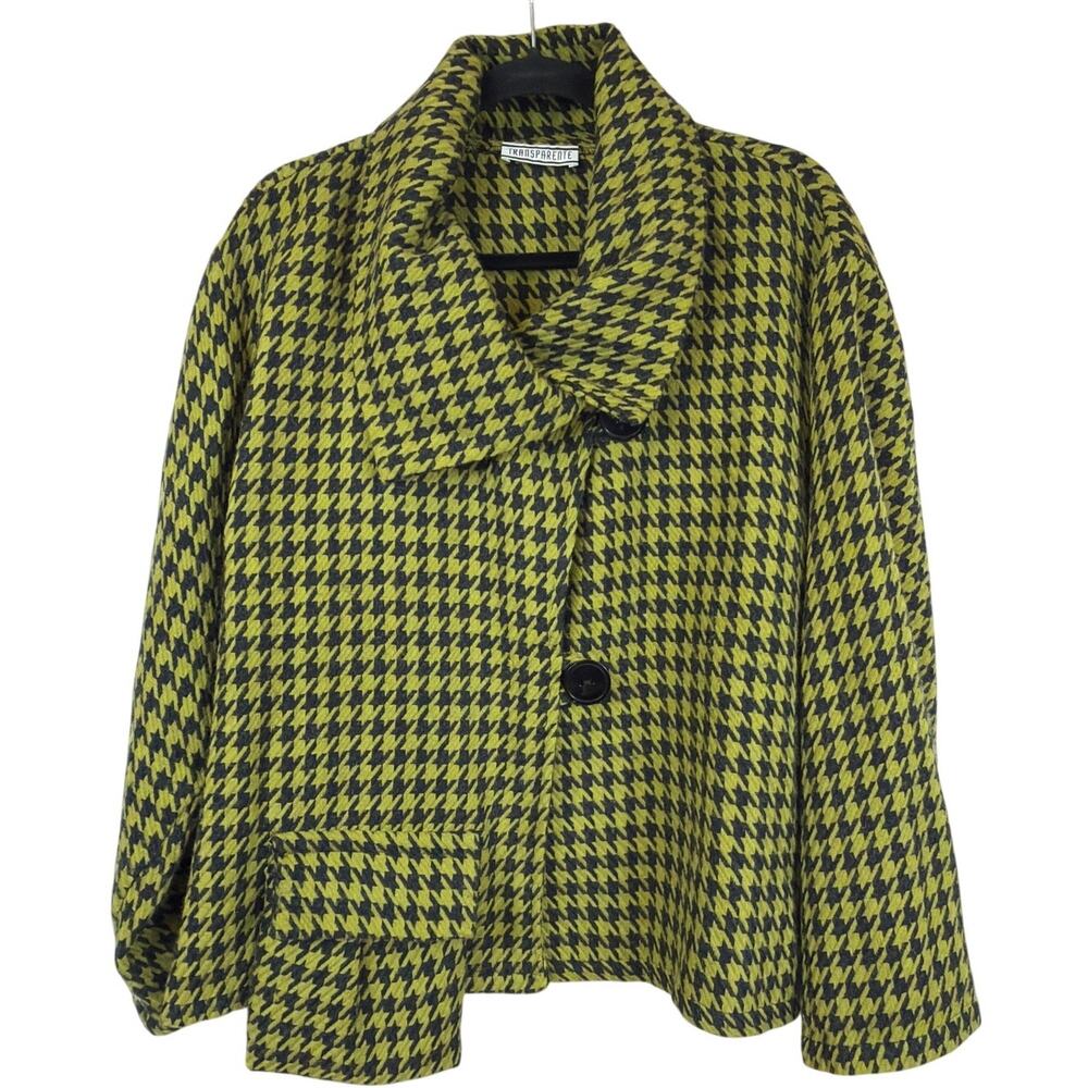 Transparente Black and Green Houndstooth Button Up Jacket / Top ONE SIZE Germany